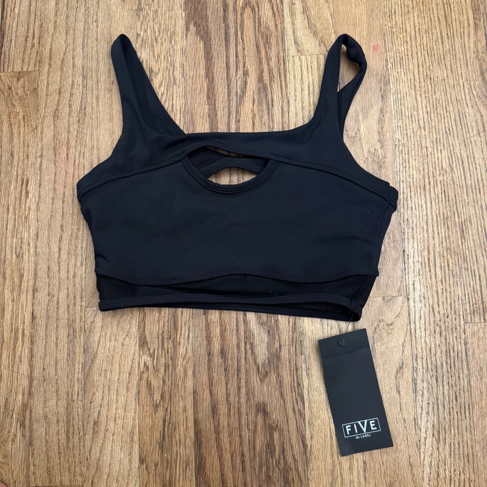 Five The Label Summit Bra Black Dance Sports Bra Keyhole Mesh Back Size M NWT